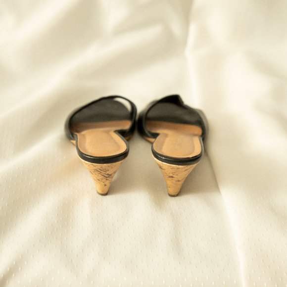 Black leather wedge sandals - Picture 5 of 6